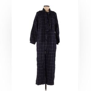 Outerknown 100% Organic Cotton Flannel Navy Plaid Long Sleeve Jumpsuit Small